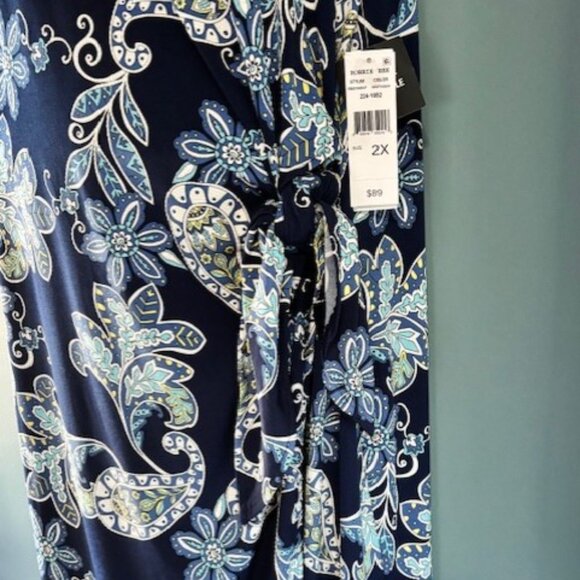 Robbie Bee 2XL Navy Side Tie Dress Paisley Scoop Sleeveless Maxi Boho Feminine - Picture 5 of 11